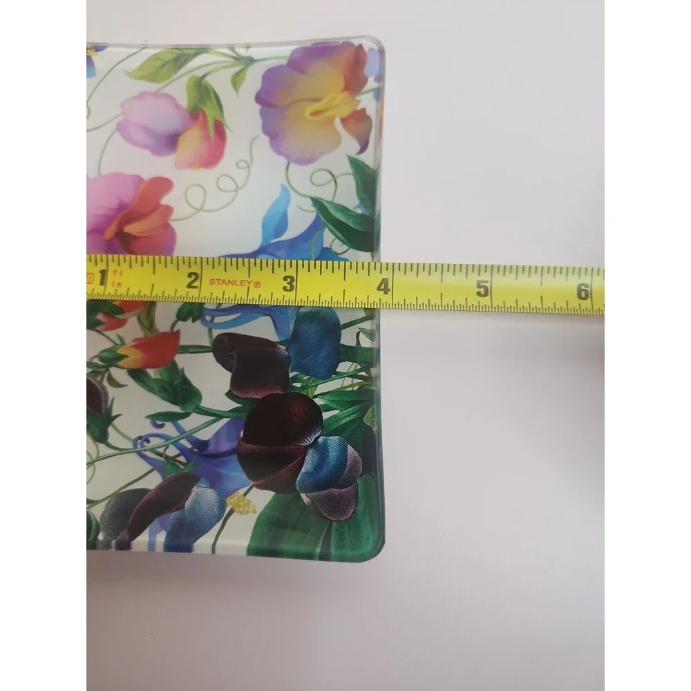 Michel Design Works Sweet Peas Rectangle Glass Soap Dish Floral Multi-Color NWOB